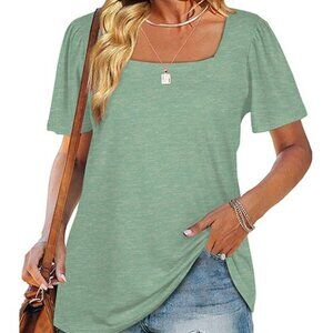 UDEAR Light Heather Green Short-Sleeve Square Neck Top 3X